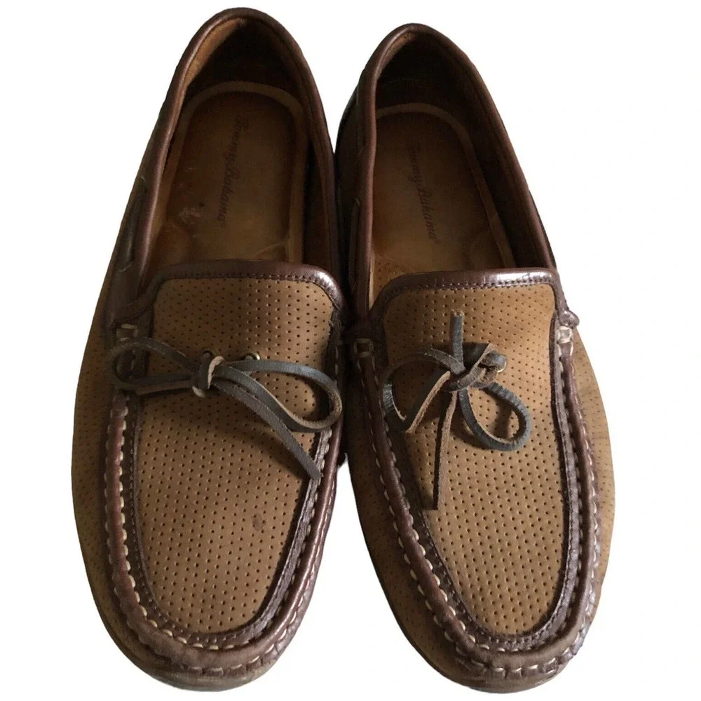 NEW TOMMY BAHAMA Brown Camp Moc Leather Loafer Shoes Men’s 9.5 M